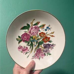 Limoges 14k gold rim made in USA floral salad plate